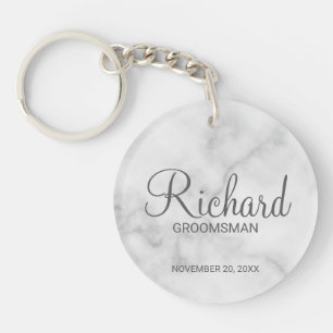 Marble Modern Script Personalized Groomsman Keychain