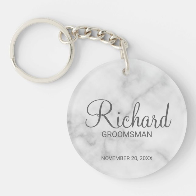 Marble Modern Script Personalized Groomsman Keychain (Front)