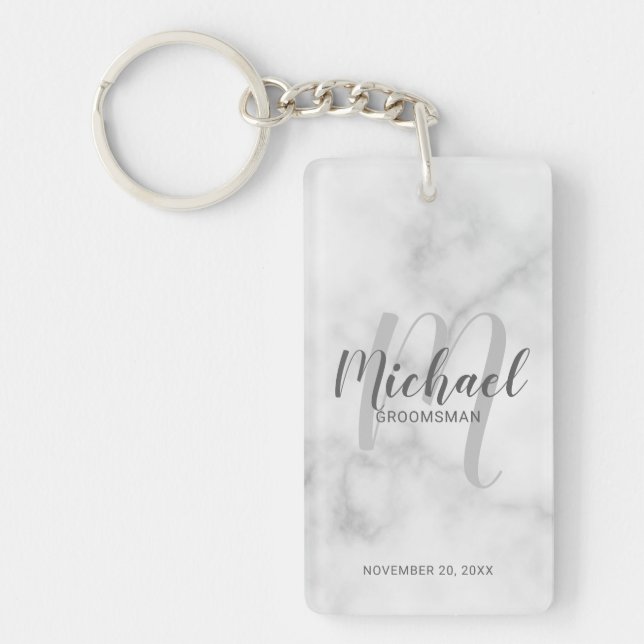Marble Modern Script Personalized Groomsmen Keychain (Front)