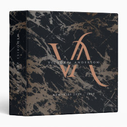 Marble Monogram Black Rose Gold Modern Photo Album Binder