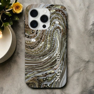 Marble monogram festive gold silver glitter glow iPhone 15 pro case