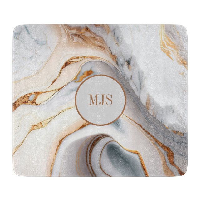 Marble Monogram Glass Cutting Board (Front)