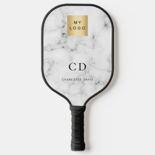 Marble monogram initials name business logo pickleball paddle