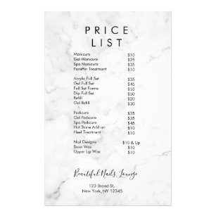 Marble Nail Salon Price List  Menu