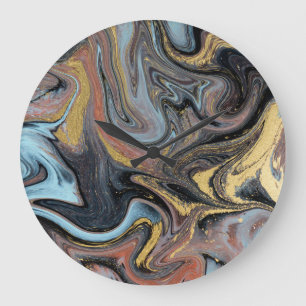 Marble Nature Artwork Golden Glitter Large Clock