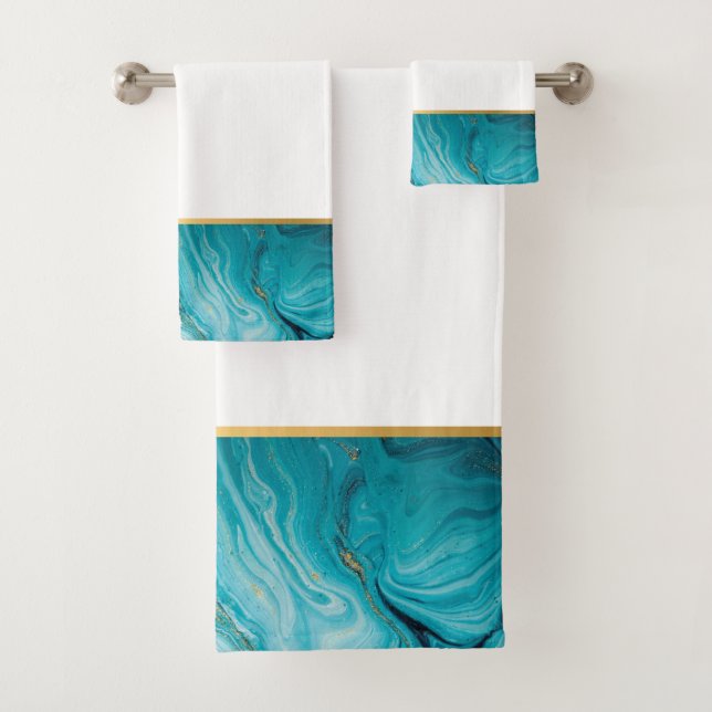MARBLE OCEAN GOLD BATHROOM TOWEL SET (Insitu)
