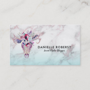 Marble Ombre & Boho Skull Business Card