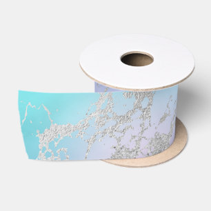 Marble Pastel Blue Silver Glitter Elegant Girly Satin Ribbon