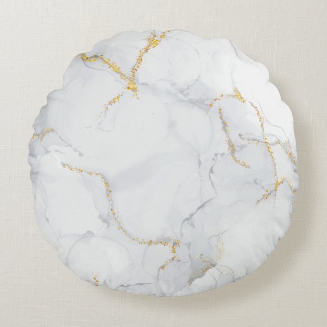 Marble Pastel Stone Texture Glitter Watercolor Round Pillow (Front)