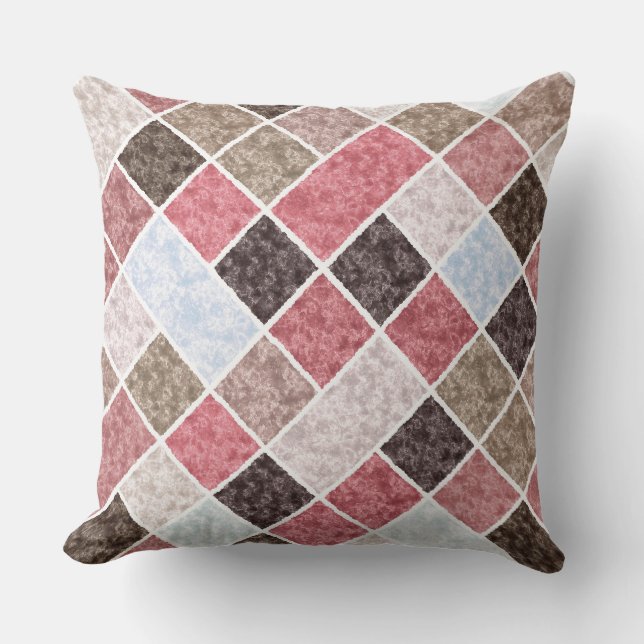 marble patchwork in brown and pink tones outdoor pillow (Front)