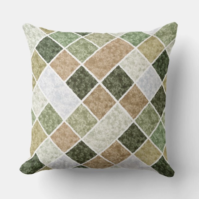 marble patchwork in grey olive tones outdoor pillow (Front)