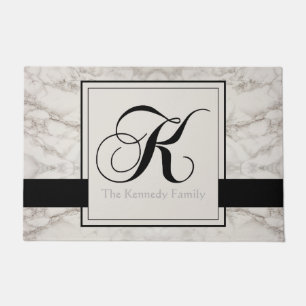 Marble Pattern Black Monogram K Add Name Elegant Doormat