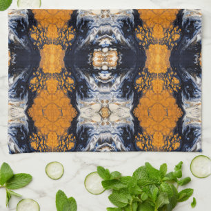 Marble pattern in golden and dark blue   kitchen towel