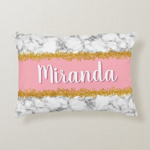 Marble Pattern on Pink with Gold Glitter Accent Pillow