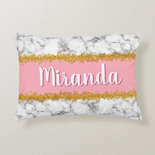 Marble Pattern on Pink with Gold Glitter Accent Pillow (Front)