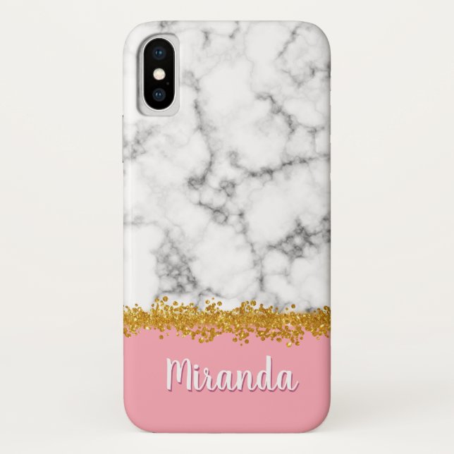 Marble Pattern on Pink with Gold Glitter Case-Mate iPhone Case (Back)