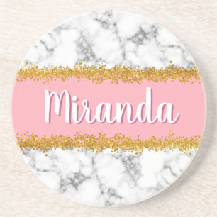 Marble Pattern on Pink with Gold Glitter Coaster