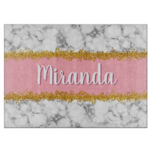 Marble Pattern on Pink with Gold Glitter Cutting Board