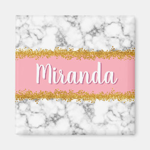 Marble Pattern on Pink with Gold Glitter Magnet