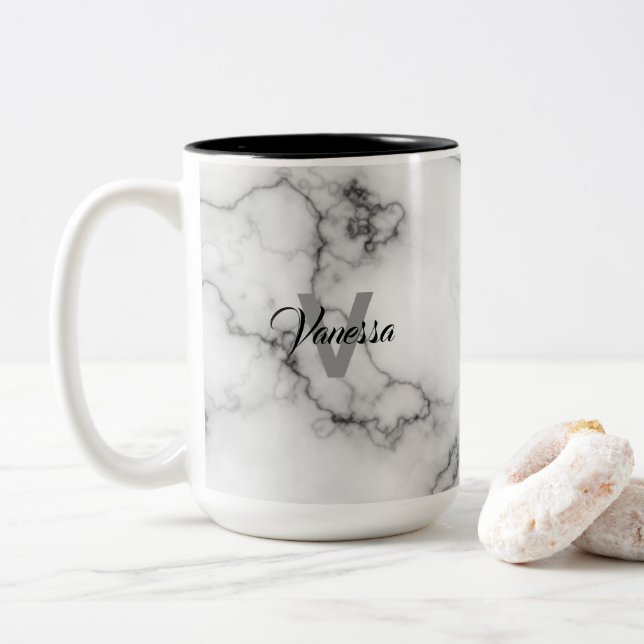 Marble Pattern Personalization Two-Tone Coffee Mug (With Donut)