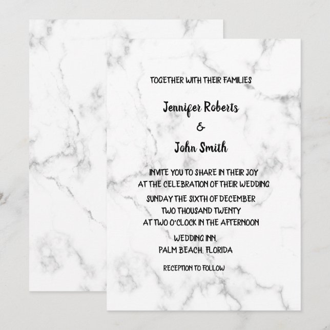 Marble Patterns Black And White Elegant Wedding Invitation (Front/Back)