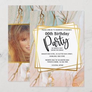 Marble peach gold granite geometric birthday party invitation
