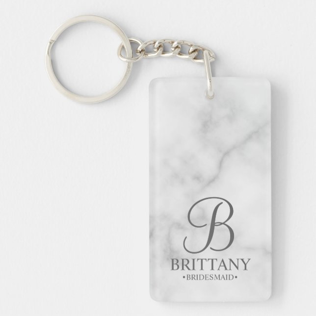 Marble Personalized Bridesmaid's Name and Monogram Keychain (Front)