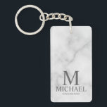 Marble Personalized Groomsman Name and Monogram Keychain<br><div class="desc">Black and White Personalized Groomsman Gifts featuring personalized monogram, groomsman's name and title in grey classic serif font style on white marble background. Also perfect for Best Man, Father of the Bride and more. Please note: The marble details are simulated in the artwork. No actual marble will be used in...</div>