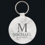 Marble Personalized Groomsman Name and Monogram Keychain<br><div class="desc">Modern Black and White Personalized Groomsman Gifts featuring personalized monogram, groomsman's name and title in grey classic serif font style on white marble background. Also perfect for Best Man, Father of the Bride and more. Please note: The marble details are simulated in the artwork. No actual marble will be used...</div>