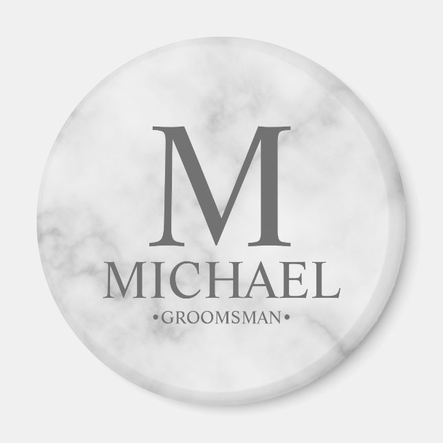 Marble Personalized Groomsman Name and Monogram Magnet (Front)