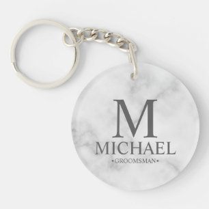 Marble Personalized Groomsman Name&Monogram Keychain