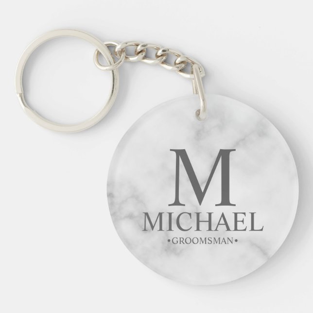 Marble Personalized Groomsman Name&Monogram Keychain (Front)