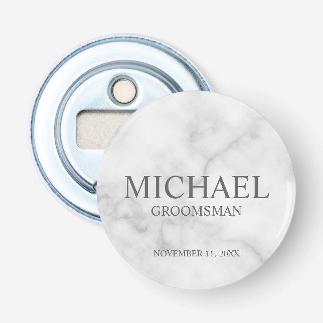 Marble Personalized Groomsman's Name and Monogram Bottle Opener (Front)
