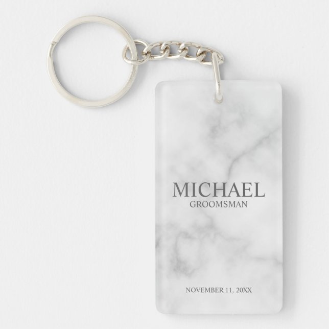 Marble Personalized Groomsman's Name and Monogram Keychain (Front)