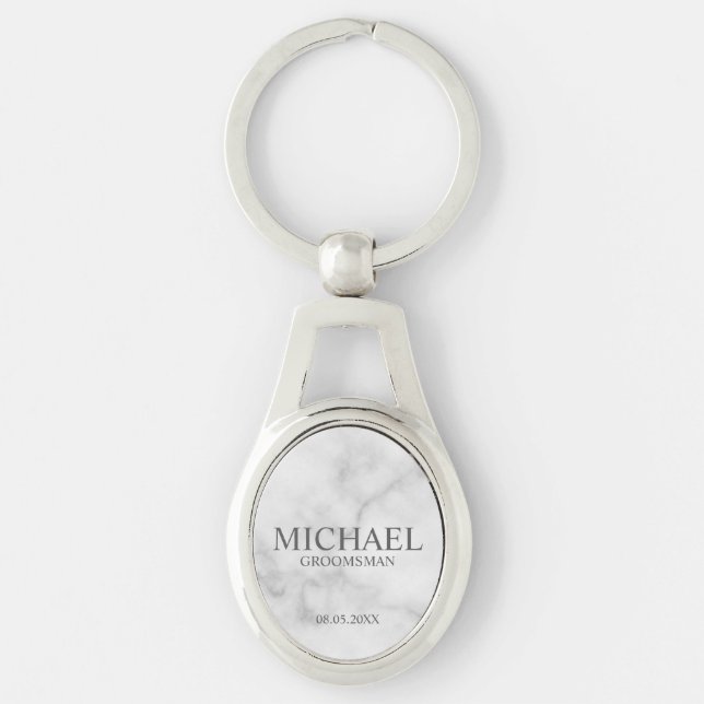 Marble Personalized Groomsman's Name and Monogram Keychain (Front)