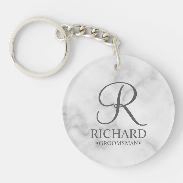 Marble Personalized Groomsman's Name and Monogram Keychain (Front)