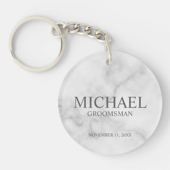 Marble Personalized Groomsman's Name and Monogram Keychain (Front)