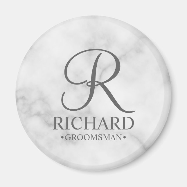 Marble Personalized Groomsman's Name and Monogram Magnet (Front)