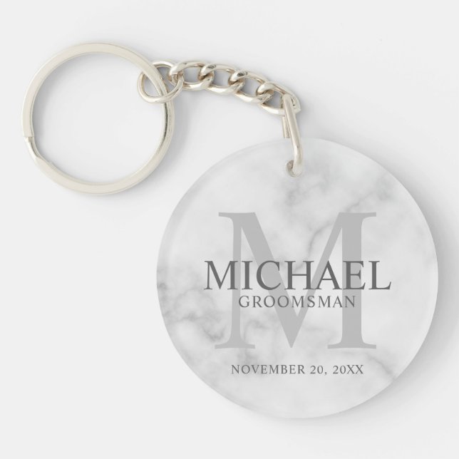 Marble Personalized Groomsmen's name and monogram Keychain (Front)