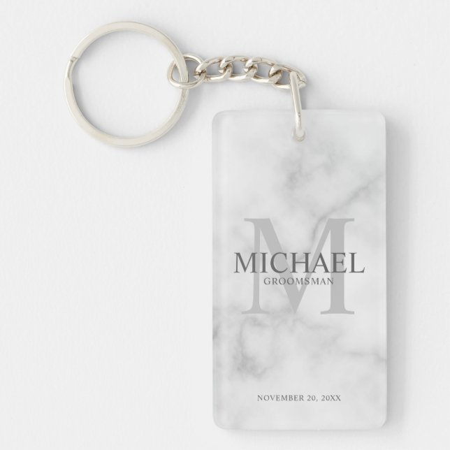 Marble Personalized Groomsmen's name and monogram Keychain (Front)