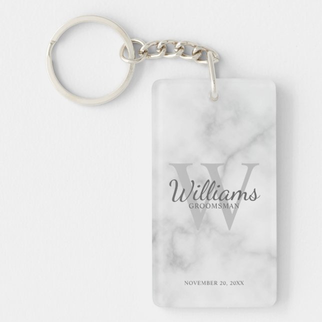 Marble Personalized Groomsmen's name and Monogram  Keychain (Front)