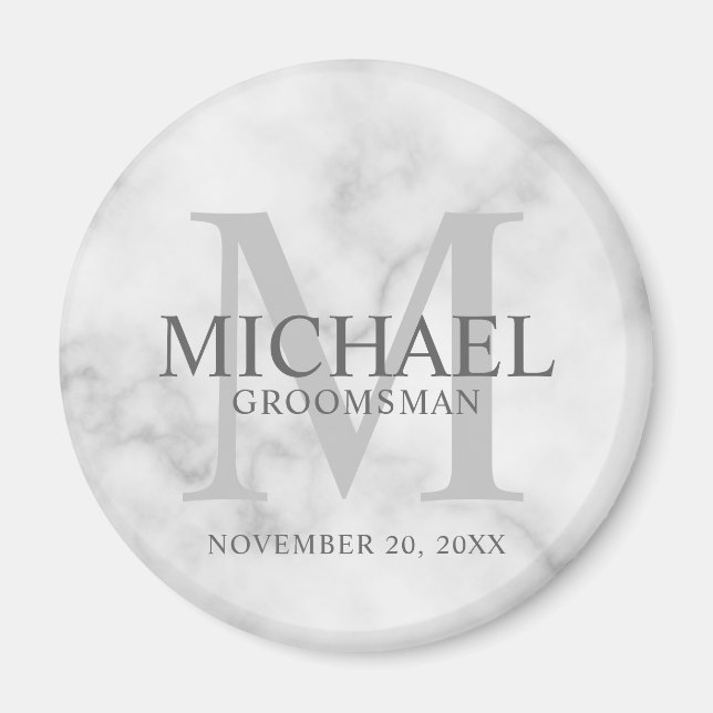 Marble Personalized Groomsmen's name and monogram Magnet (Front)