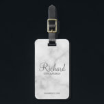 Marble Personalized Name and Monogram Groomsman Luggage Tag<br><div class="desc">Personalized Groomsman Gifts featuring personalized groomsman's name in grey modern script font style with title and wedding date in modern sans serif font style on white marble background. Also perfect for best man, father of the bride, bridesmaid, maid of honour, mother of the bride and more. Please note: The marble...</div>