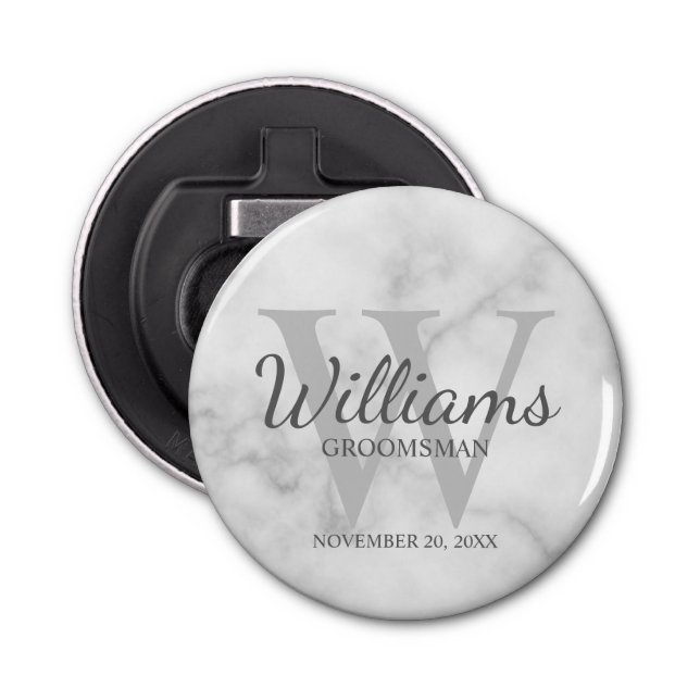 Marble Personalized Script Groomsmen Bottle Opener (Front)