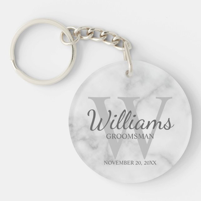 Marble Personalized Script Groomsmen  Keychain (Front)