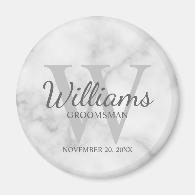 Marble  Personalized Script Groomsmen Magnet (Front)