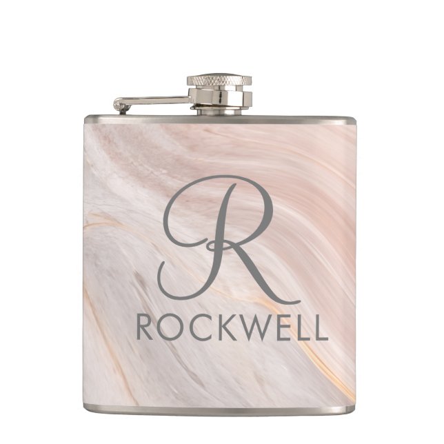 Marble Personalized Script Monogram and Name Gift Hip Flask (Front)