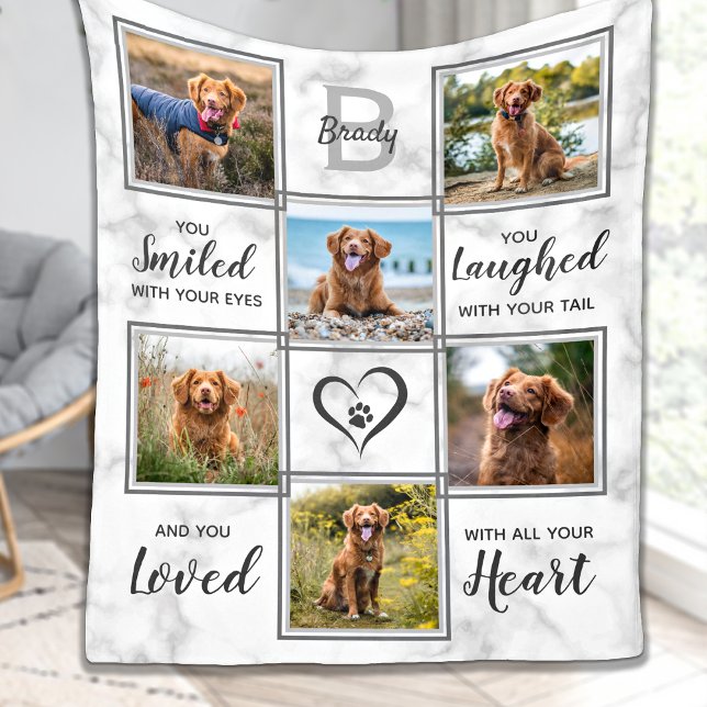 Marble Pet Memorial Keepsake Photo Collage Fleece Blanket (Creator Uploaded)