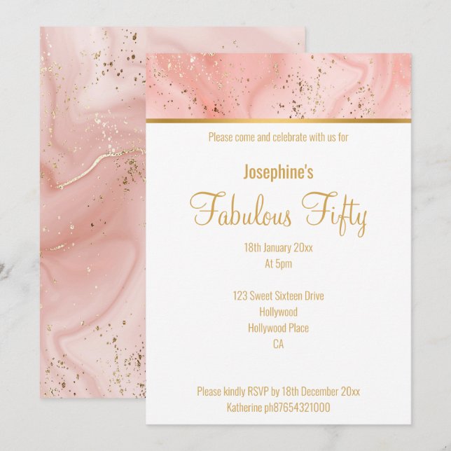 MARBLE PINK ABSTRACT GOLD CUSTOM INVITATION (Front/Back)