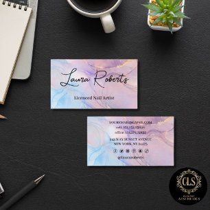 Marble Pink Blue & Gold  Business Card